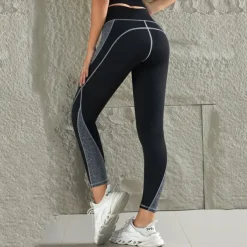 Women's Yoga Pants Yoga Leggings Patchwork High Waist Yoga Gym Workout Pilates Tights Color Block Black Fall Sports Activewear Stretchy Slim