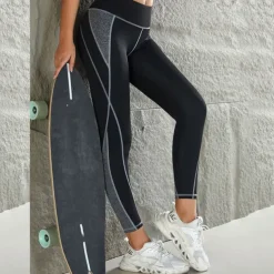 Women's Yoga Pants Yoga Leggings Patchwork High Waist Yoga Gym Workout Pilates Tights Color Block Black Fall Sports Activewear Stretchy Slim