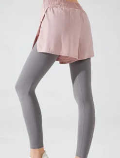 Women's Yoga Pants Yoga Leggings Pocket Drawstring 2 in 1 Yoga Fitness Pilates Pants Black Pink Purple Spandex Sports Activewear Micro-elastic