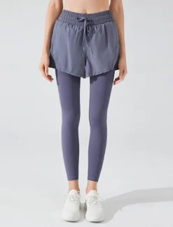 Women's Yoga Pants Yoga Leggings Pocket Drawstring 2 in 1 Yoga Fitness Pilates Pants Black Pink Purple Spandex Sports Activewear Micro-elastic