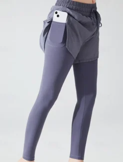 Women's Yoga Pants Yoga Leggings Pocket Drawstring 2 in 1 Yoga Fitness Pilates Pants Black Pink Purple Spandex Sports Activewear Micro-elastic