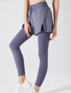 Women's Yoga Pants Yoga Leggings Pocket Drawstring 2 in 1 Yoga Fitness Pilates Pants Black Pink Purple Spandex Sports Activewear Micro-elastic