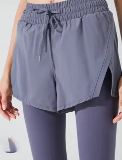 Women's Yoga Pants Yoga Leggings Pocket Drawstring 2 in 1 Yoga Fitness Pilates Pants Black Pink Purple Spandex Sports Activewear Micro-elastic