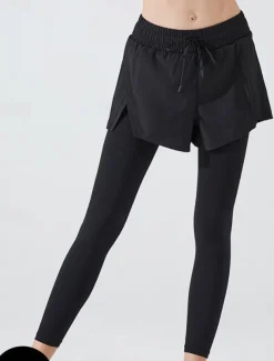 Women's Yoga Pants Yoga Leggings Pocket Drawstring 2 in 1 Yoga Fitness Pilates Pants Black Pink Purple Spandex Sports Activewear Micro-elastic