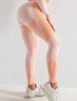 Women's Yoga Pants Yoga Leggings Patchwork Tummy Control Butt Lift High Waist Yoga Gym Workout Pilates Tights Striped Pink Spandex Fall Sports Activewear Stretchy Skinny