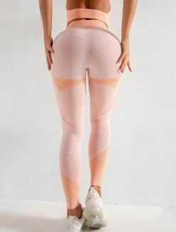 Women's Yoga Pants Yoga Leggings Patchwork Tummy Control Butt Lift High Waist Yoga Gym Workout Pilates Tights Striped Pink Spandex Fall Sports Activewear Stretchy Skinny