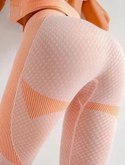 Women's Yoga Pants Yoga Leggings Patchwork Tummy Control Butt Lift High Waist Yoga Gym Workout Pilates Tights Striped Pink Spandex Fall Sports Activewear Stretchy Skinny