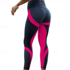 Women's Yoga Pants Yoga Leggings Elastic Waistband High Waist Yoga Gym Workout Pilates Tights Color Block Black Yellow Red Sports Activewear Stretchy Slim