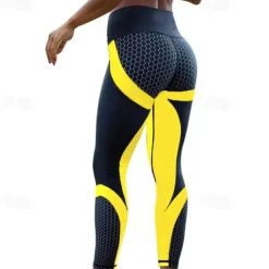 Women's Yoga Pants Yoga Leggings Elastic Waistband High Waist Yoga Gym Workout Pilates Tights Color Block Black Yellow Red Sports Activewear Stretchy Slim