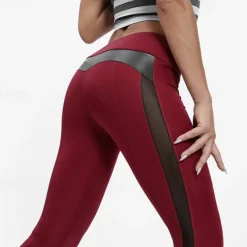 Women's Yoga Pants Yoga Leggings Mesh Patchwork High Waist Yoga Gym Workout Pilates Tights Black Burgundy Dark Navy Spandex Sports Activewear Stretchy Slim