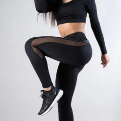 Women's Yoga Pants Yoga Leggings Mesh Patchwork High Waist Yoga Gym Workout Pilates Tights Black Burgundy Dark Navy Spandex Sports Activewear Stretchy Slim