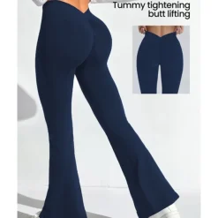 Women's Yoga Pants Yoga Leggings Flare Leg High Waist Yoga Gym Workout Pilates Tights Black Navy Blue Dark Gray Spandex Fall Sports Activewear Stretchy Slim