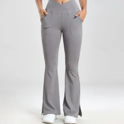 Women's Yoga Pants Yoga Leggings Flare Leg High Waist Yoga Gym Workout Pilates Tights Black Dark Gray Light Grey Fall Sports Activewear Stretchy Slim