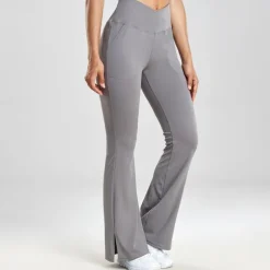 Women's Yoga Pants Yoga Leggings Flare Leg High Waist Yoga Gym Workout Pilates Tights Black Dark Gray Light Grey Fall Sports Activewear Stretchy Slim