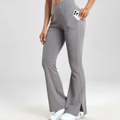 Women's Yoga Pants Yoga Leggings Flare Leg High Waist Yoga Gym Workout Pilates Tights Black Dark Gray Light Grey Fall Sports Activewear Stretchy Slim