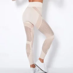 Women's Yoga Pants Yoga Leggings Mesh Patchwork High Waist Yoga Gym Workout Pilates Tights Color Block Dark Grey Black Army Green Spandex Sports Activewear Stretchy Slim