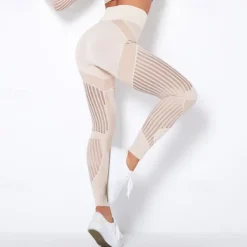 Women's Yoga Pants Yoga Leggings Mesh Patchwork High Waist Yoga Gym Workout Pilates Tights Color Block Dark Grey Black Army Green Spandex Sports Activewear Stretchy Slim