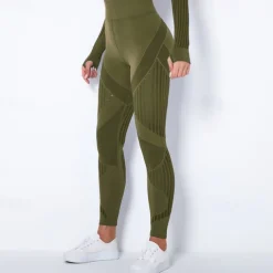 Women's Yoga Pants Yoga Leggings Mesh Patchwork High Waist Yoga Gym Workout Pilates Tights Color Block Dark Grey Black Army Green Spandex Sports Activewear Stretchy Slim