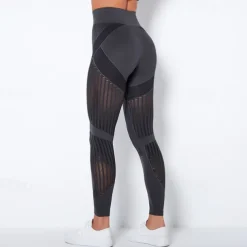 Women's Yoga Pants Yoga Leggings Mesh Patchwork High Waist Yoga Gym Workout Pilates Tights Color Block Dark Grey Black Army Green Spandex Sports Activewear Stretchy Slim