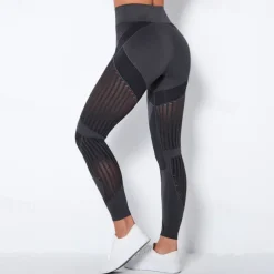 Women's Yoga Pants Yoga Leggings Mesh Patchwork High Waist Yoga Gym Workout Pilates Tights Color Block Dark Grey Black Army Green Spandex Sports Activewear Stretchy Slim