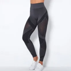 Women's Yoga Pants Yoga Leggings Mesh Patchwork High Waist Yoga Gym Workout Pilates Tights Color Block Dark Grey Black Army Green Spandex Sports Activewear Stretchy Slim