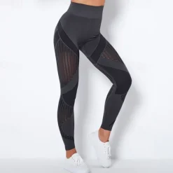 Women's Yoga Pants Yoga Leggings Mesh Patchwork High Waist Yoga Gym Workout Pilates Tights Color Block Dark Grey Black Army Green Spandex Sports Activewear Stretchy Slim