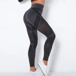 Women's Yoga Pants Yoga Leggings Mesh Patchwork High Waist Yoga Gym Workout Pilates Tights Color Block Dark Grey Black Army Green Spandex Sports Activewear Stretchy Slim