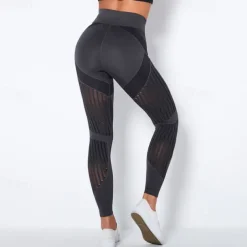 Women's Yoga Pants Yoga Leggings Mesh Patchwork High Waist Yoga Gym Workout Pilates Tights Color Block Dark Grey Black Army Green Spandex Sports Activewear Stretchy Slim