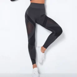 Women's Yoga Pants Yoga Leggings Mesh Patchwork High Waist Yoga Gym Workout Pilates Tights Color Block Dark Grey Black Army Green Spandex Sports Activewear Stretchy Slim
