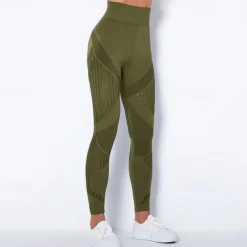 Women's Yoga Pants Yoga Leggings Mesh Patchwork High Waist Yoga Gym Workout Pilates Tights Color Block Dark Grey Black Army Green Spandex Sports Activewear Stretchy Slim