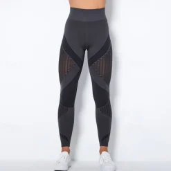 Women's Yoga Pants Yoga Leggings Mesh Patchwork High Waist Yoga Gym Workout Pilates Tights Color Block Dark Grey Black Army Green Spandex Sports Activewear Stretchy Slim