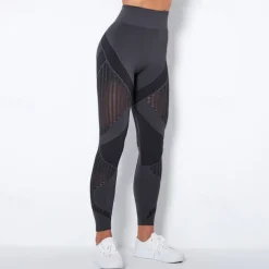 Women's Yoga Pants Yoga Leggings Mesh Patchwork High Waist Yoga Gym Workout Pilates Tights Color Block Dark Grey Black Army Green Spandex Sports Activewear Stretchy Slim