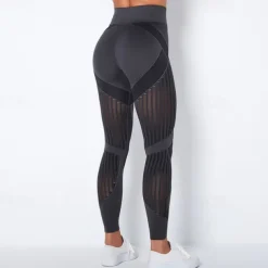 Women's Yoga Pants Yoga Leggings Mesh Patchwork High Waist Yoga Gym Workout Pilates Tights Color Block Dark Grey Black Army Green Spandex Sports Activewear Stretchy Slim