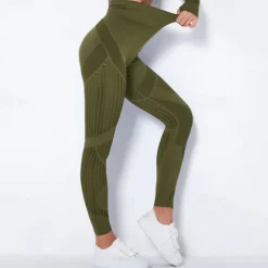 Women's Yoga Pants Yoga Leggings Mesh Patchwork High Waist Yoga Gym Workout Pilates Tights Color Block Dark Grey Black Army Green Spandex Sports Activewear Stretchy Slim