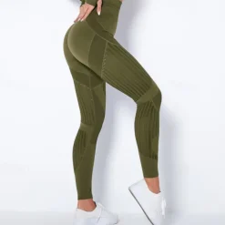 Women's Yoga Pants Yoga Leggings Mesh Patchwork High Waist Yoga Gym Workout Pilates Tights Color Block Dark Grey Black Army Green Spandex Sports Activewear Stretchy Slim