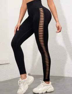 Women's Yoga Pants Yoga Leggings Cut Out High Waist Yoga Gym Workout Pilates Tights Black Spandex Fall Sports Activewear Stretchy Slim
