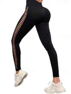 Women's Yoga Pants Yoga Leggings Cut Out High Waist Yoga Gym Workout Pilates Tights Black Spandex Fall Sports Activewear Stretchy Slim