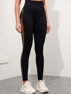 Women's Yoga Pants Yoga Leggings Cut Out High Waist Yoga Gym Workout Pilates Tights Black Spandex Fall Sports Activewear Stretchy Slim