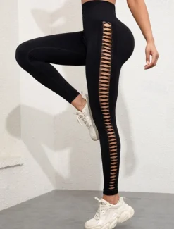 Women's Yoga Pants Yoga Leggings Cut Out High Waist Yoga Gym Workout Pilates Tights Black Spandex Fall Sports Activewear Stretchy Slim