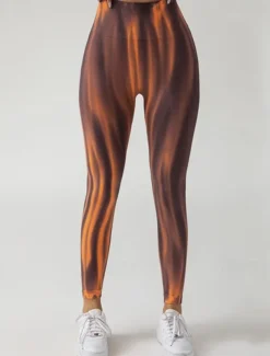 Women's Yoga Pants Yoga Leggings Elastic Waistband High Waist Yoga Gym Workout Pilates Tights Tie Dye Orange Green Grey Fall Sports Activewear Stretchy Slim