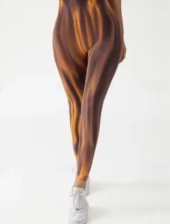 Women's Yoga Pants Yoga Leggings Elastic Waistband High Waist Yoga Gym Workout Pilates Tights Tie Dye Orange Green Grey Fall Sports Activewear Stretchy Slim