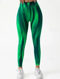 Women's Yoga Pants Yoga Leggings Elastic Waistband High Waist Yoga Gym Workout Pilates Tights Tie Dye Orange Green Grey Fall Sports Activewear Stretchy Slim