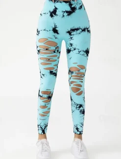 Women's Yoga Pants Yoga Leggings Cut Out High Waist Yoga Gym Workout Pilates Tights Tie Dye Blue Sky Blue Purple Fall Sports Activewear Stretchy Slim