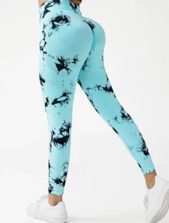 Women's Yoga Pants Yoga Leggings Cut Out High Waist Yoga Gym Workout Pilates Tights Tie Dye Blue Sky Blue Purple Fall Sports Activewear Stretchy Slim