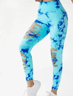 Women's Yoga Pants Yoga Leggings Cut Out High Waist Yoga Gym Workout Pilates Tights Tie Dye Blue Sky Blue Purple Fall Sports Activewear Stretchy Slim