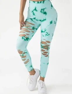 Women's Yoga Pants Yoga Leggings Cut Out High Waist Yoga Gym Workout Pilates Tights Tie Dye Blue Sky Blue Purple Fall Sports Activewear Stretchy Slim