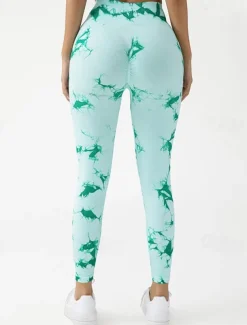 Women's Yoga Pants Yoga Leggings Cut Out High Waist Yoga Gym Workout Pilates Tights Tie Dye Blue Sky Blue Purple Fall Sports Activewear Stretchy Slim