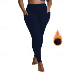 Women's Yoga Pants Yoga Leggings Fleece Lined Leggings Side Pockets Tummy Control Butt Lift High Waist Yoga Gym Workout Pilates Cropped Leggings Black Burgundy Dark Navy Fall Winter Sports Activewear
