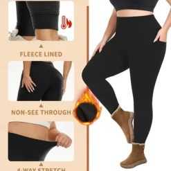 Women's Yoga Pants Yoga Leggings Fleece Lined Leggings Side Pockets Tummy Control Butt Lift High Waist Yoga Gym Workout Pilates Cropped Leggings Black Burgundy Dark Navy Fall Winter Sports Activewear