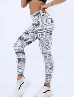 Women's Yoga Pants Yoga Leggings High Waist Yoga Gym Workout Pilates Tights Color Block White Green Fall Sports Activewear Stretchy Slim